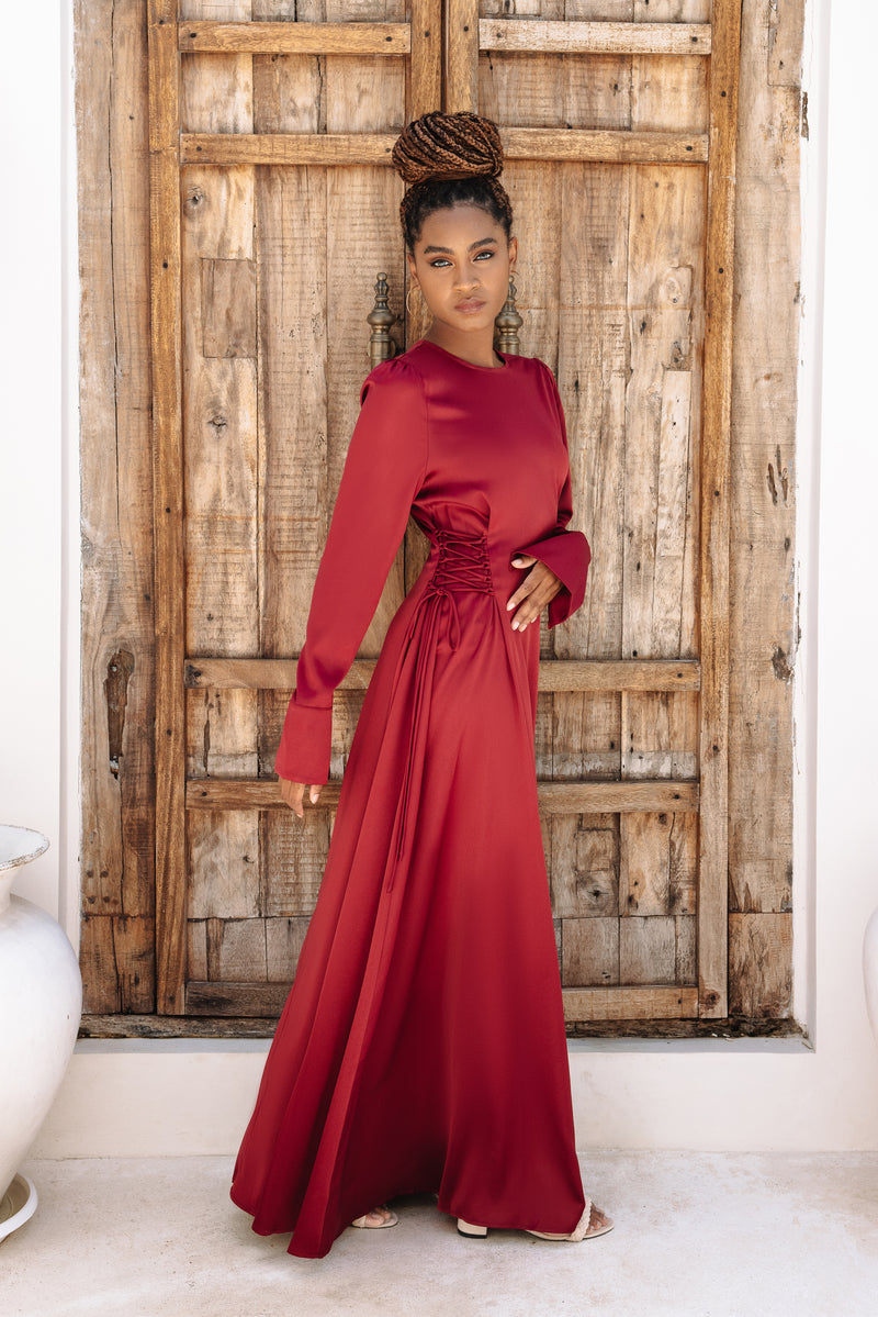 Ceyda Lace-Up Maxi - Crimson