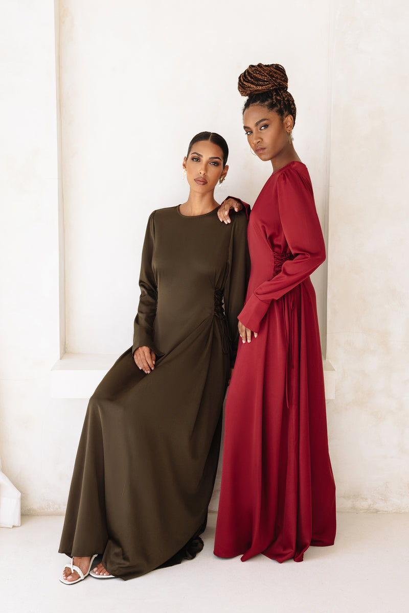 Ceyda Lace-Up Maxi - Crimson