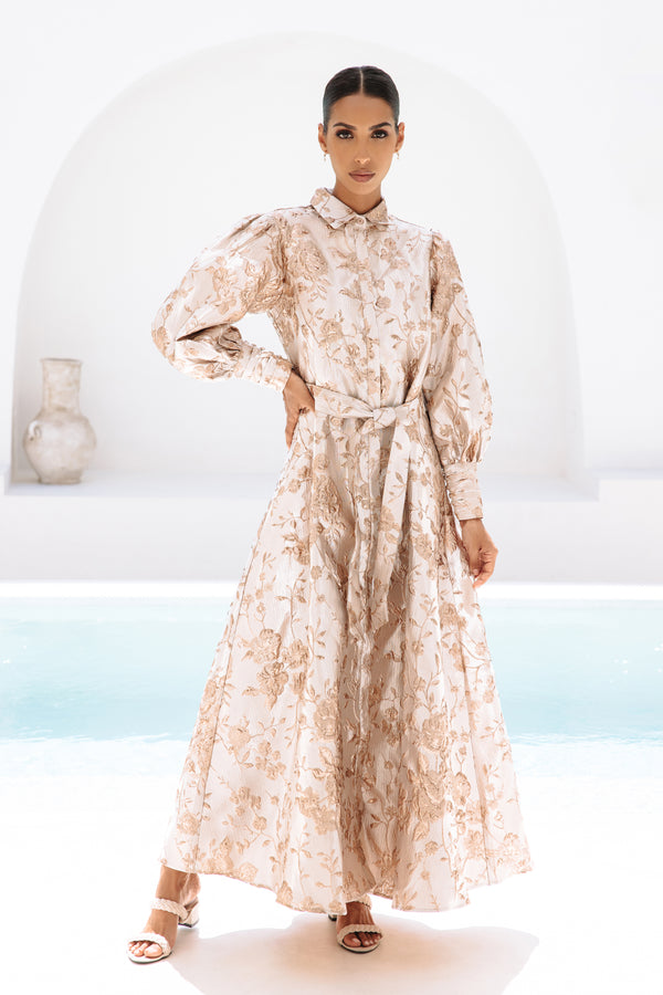 Cyra Jacquard Dress - Rose Gold