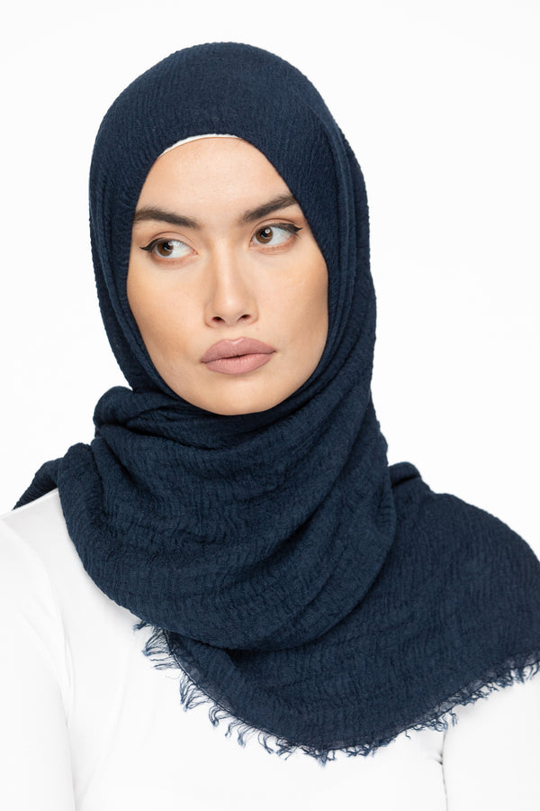 Cotton Crinkle Hijab - French Navy