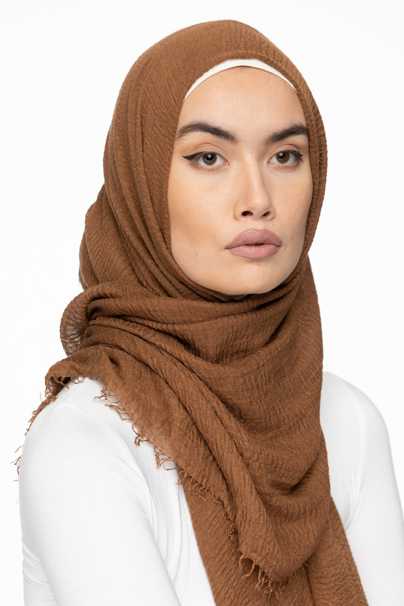 Cotton Crinkle Hijab - Caramel