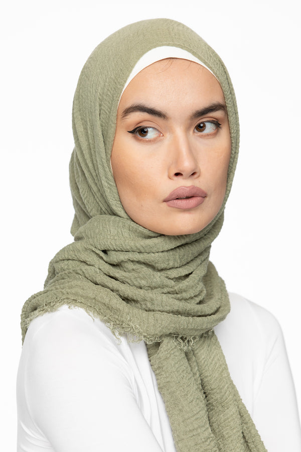 Cotton Crinkle Hijab - Sage Green