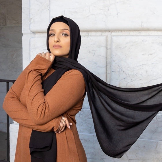 Black Crinkle Georgette Hijab